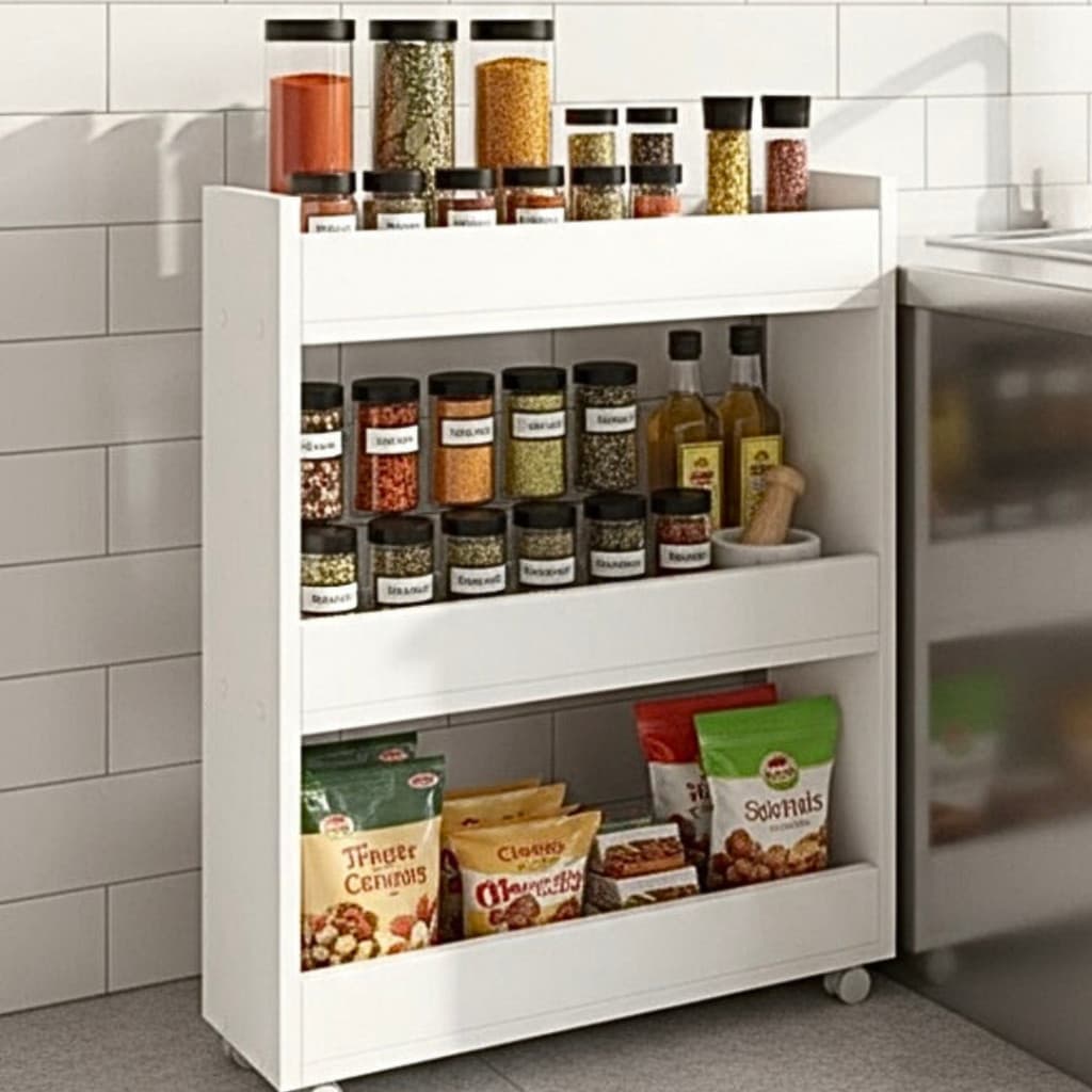 Nicho Com Rodinhas Armário Multiuso Temperos MDF Com Repartições Organizador Cozinha Mantimentos MDF