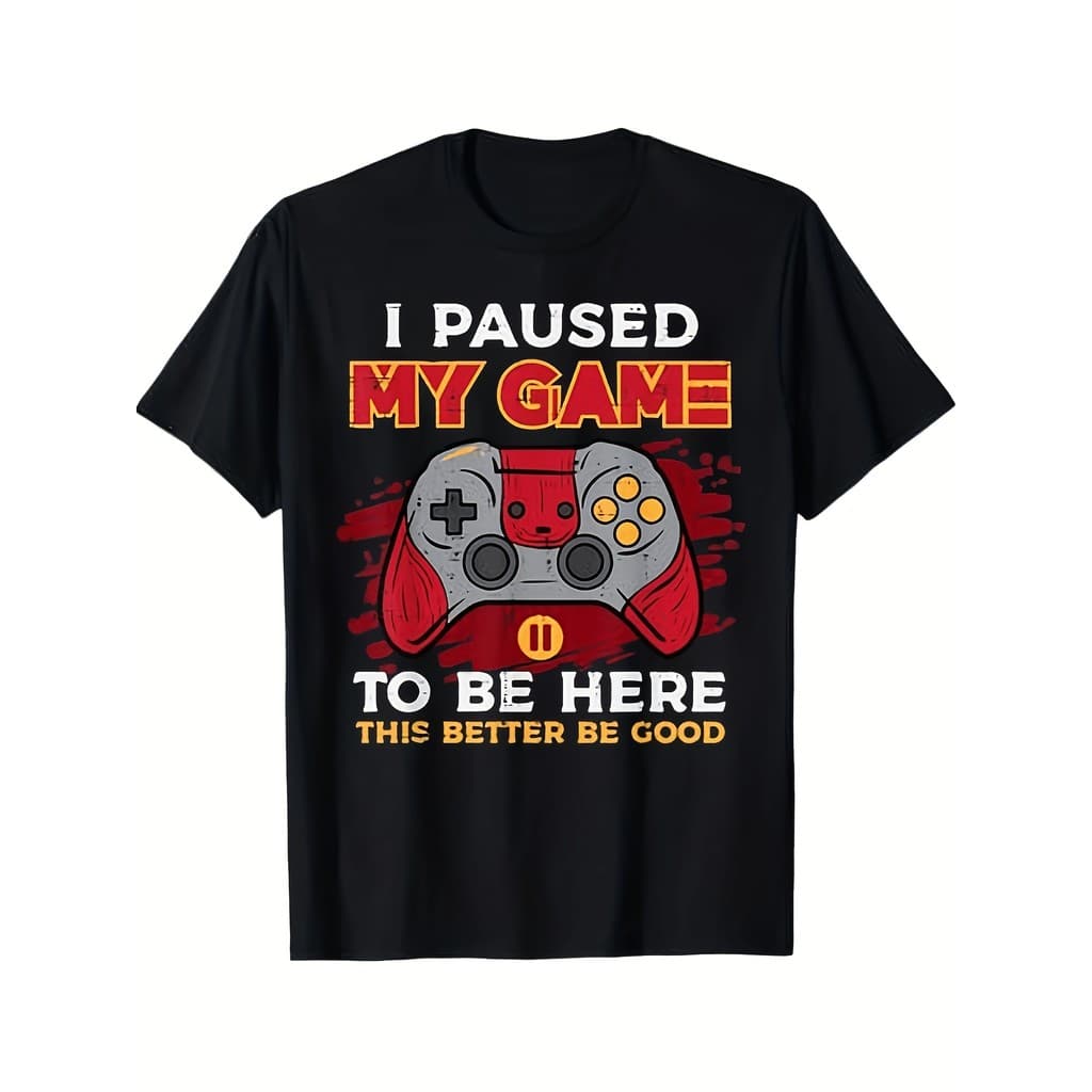 Camiseta Masculina "I Paused My Game to Be Here" Controle Video Game Preta Confortavel Divertida Estilosa Casual