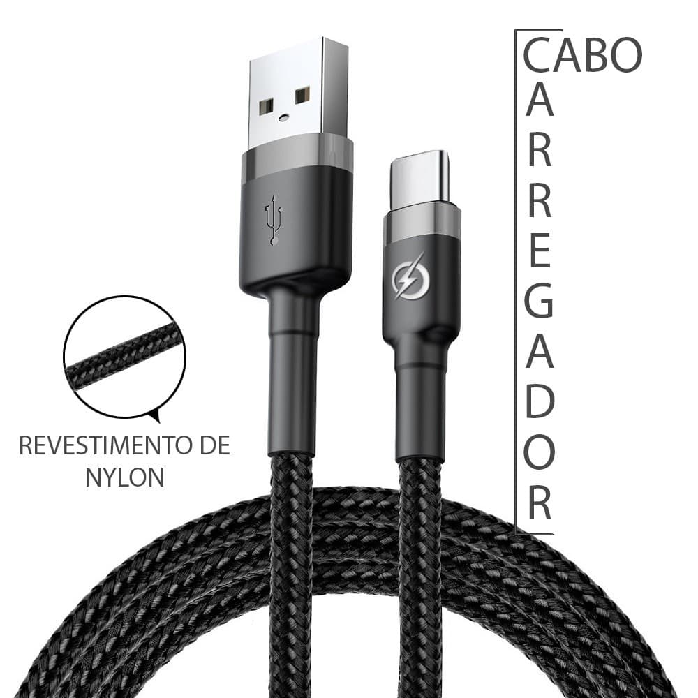 Cabo Carregador Ultra Rápido Resistente V8 Tipo C Iphone Reforçado com Nylon Android IOS Carregamento Rapido