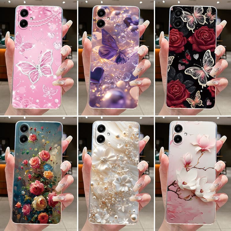 Para Samsung A07 2025 Claro Caso De Telefone Luxo Borboleta Flores Geléia Embalagem Galaxy A07 SamsungA07 A 07 Silicone 
