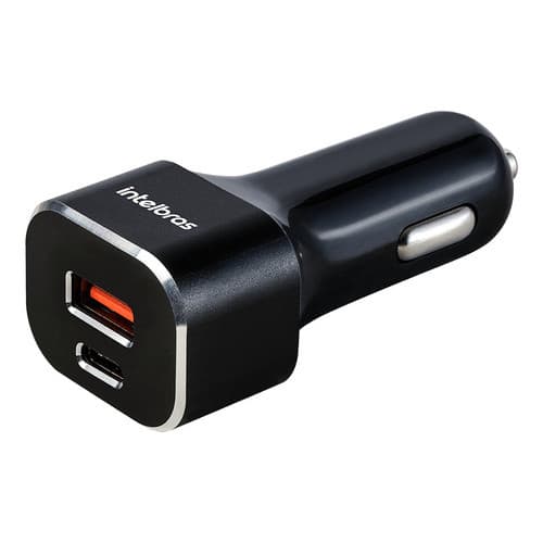 Carregador Veicular Turbo Entrada Tipo-C e USB Fonte Ótima Qualidade Cor Preto Fast ECV11 Power 38W Bivolt Intelbras