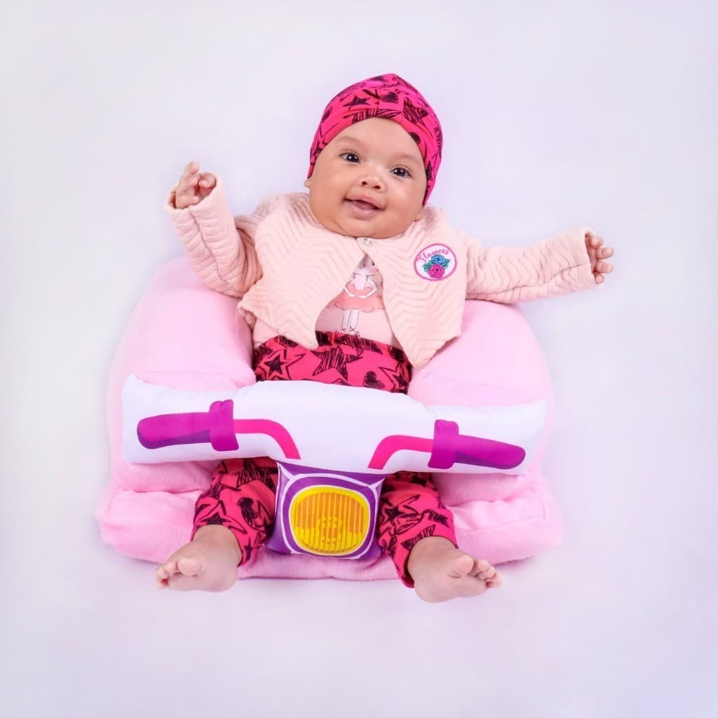 Sofazinho Cadeirinha Moto Infantil Assento de Apoio Para Bebê, de 03 a 8 meses, Lavável com Ziper