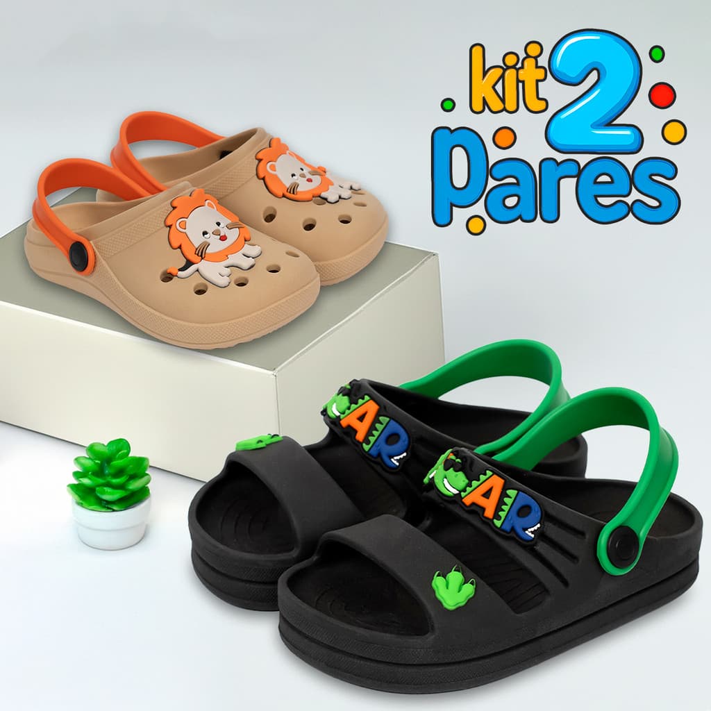 Kit 2 Pares Sandália Infantil Menino Para Escola Leve Confortável