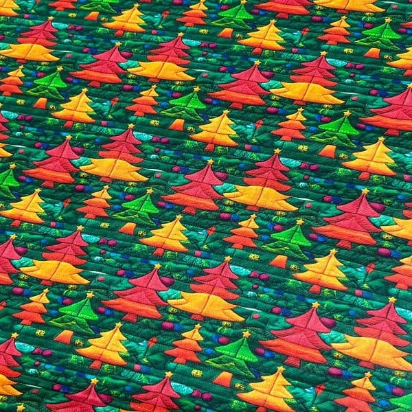 Tecido Tricoline Digital Árvore de Natal Colorida Estilo Patchwork