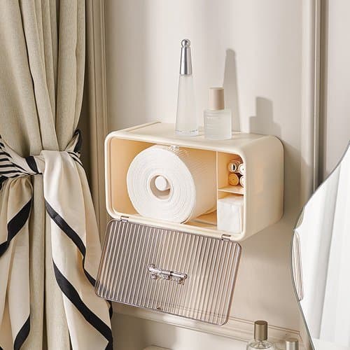Organizador de Banheiro com Porta Papel Higiênico | Caixa Cesto Plástico | Suporte para Cosméticos