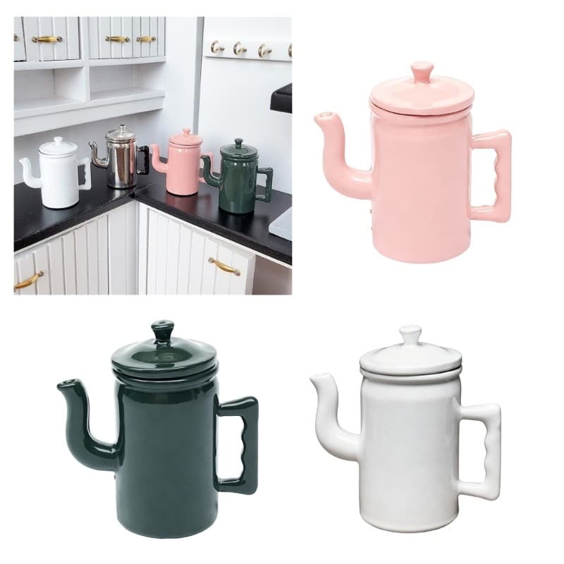 Nevʚ ɞ Antiga 1 12 Bonecas Chaleira Café Metal Tampa Articulada Coletores Miniatura Decorativos