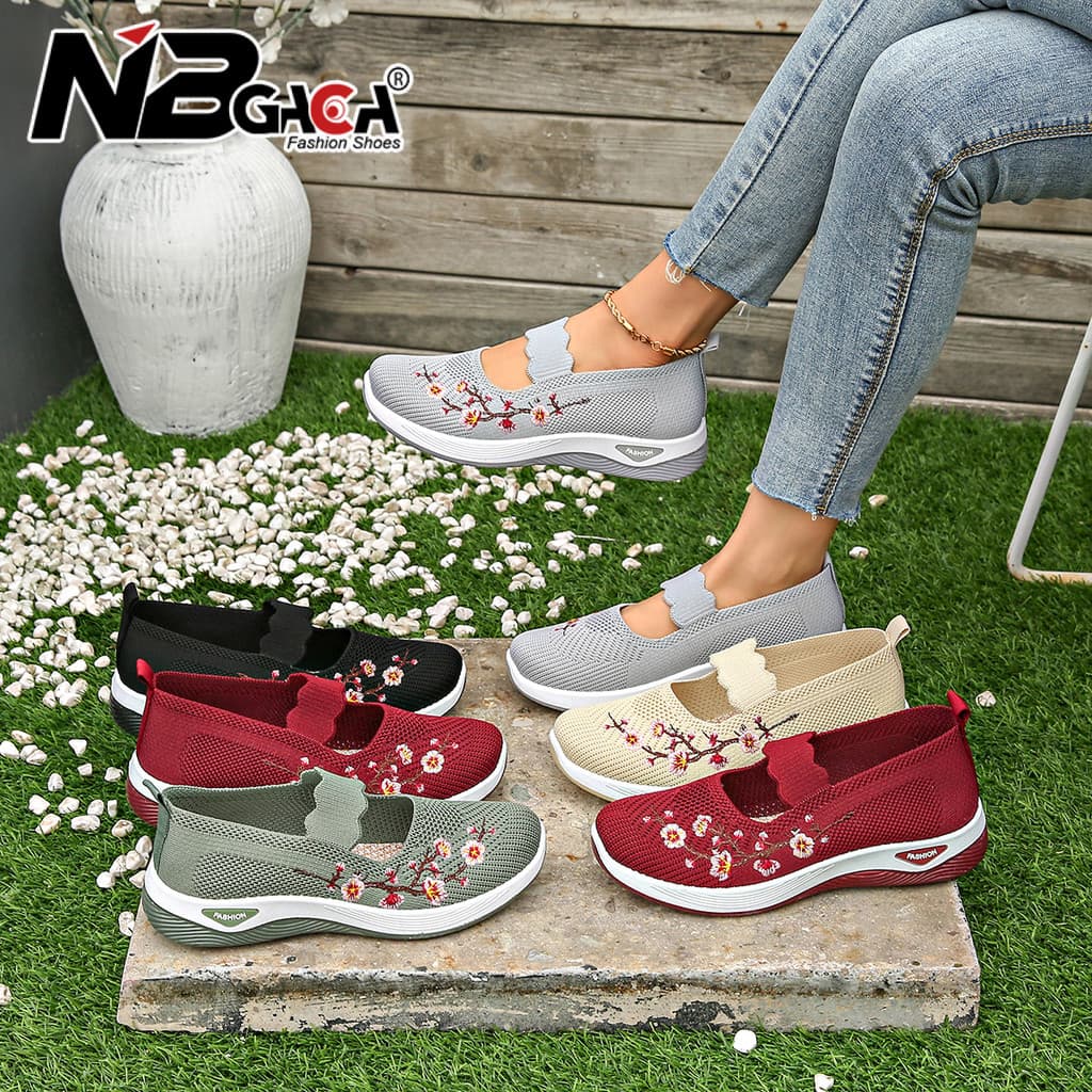 Sapatos Femininos De Malha Respirável Com Estampas De Flores Para Mães Avós De Caminhada Confortáveis Todas As Estações