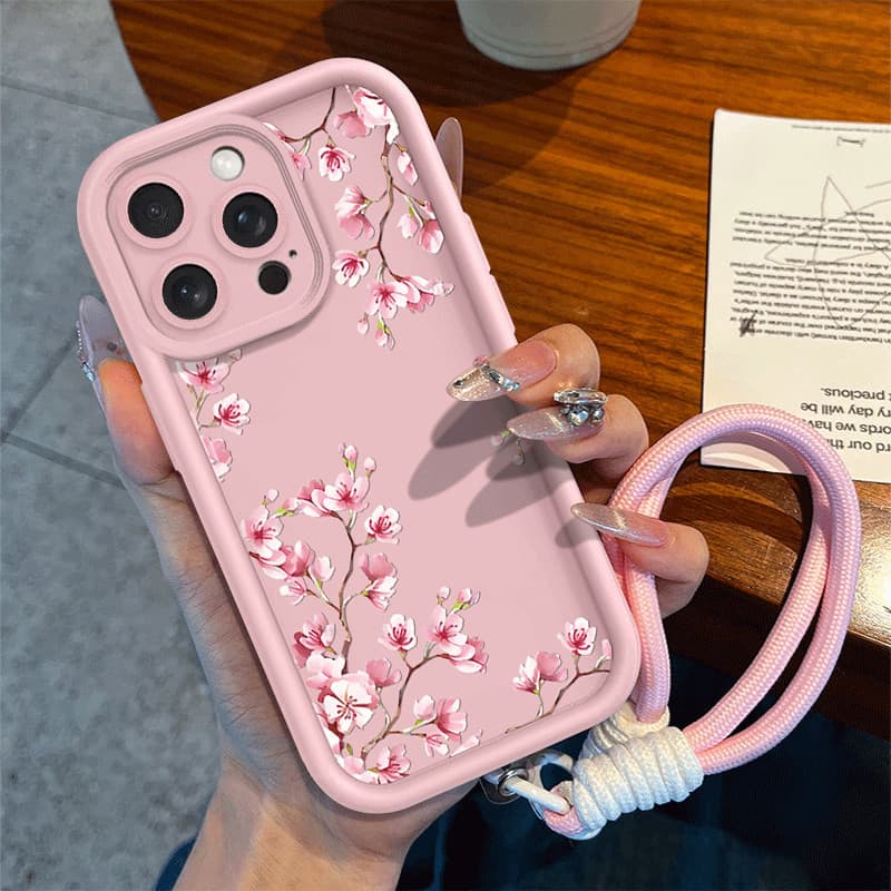 Capinha Capa de Silicone flores de pêssego Anti queda para Samsung A04 A05 A10 A12 A14 A15 A32 A35 A55 A72