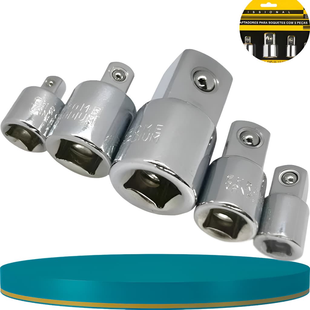 Jogo Kit Adaptador Pito/soquete Catraca 5pcs 1/4 3/8 1/2 3/4 Cromado