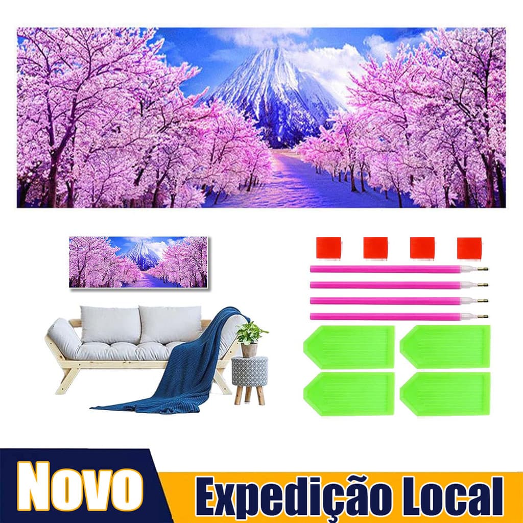 120*40 cm Flor de cerejeira pintura diamante 5D rodada diamante arte cheia de diamantes decoração tridimensional