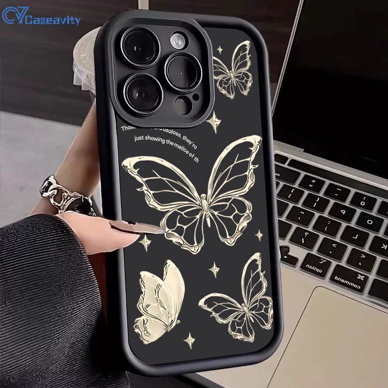 Capa Para Redmi Note 14 Pro 13 12 11 10 9 8 14C 13C 12C 10C 9A A5 A3 A2 A1 Softcase Borboleta Dourada CvCase