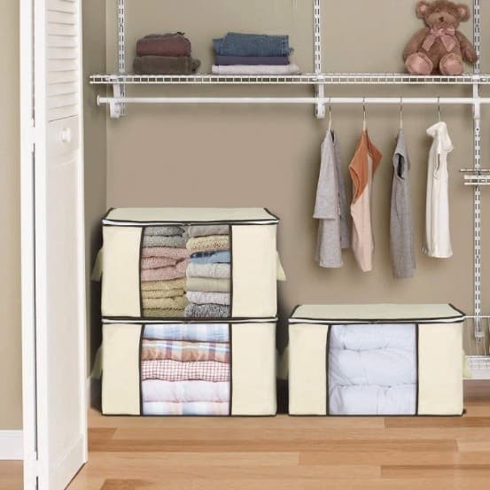 Organizador Multiuso Caixa Organizadora De Guarda Roupa Flexivel Com Ziper 60x45x30cm Grande