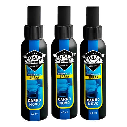 Kit 3 Odorizante Spray Coala Auto Carro Novo 60ml Azul Carro Novo