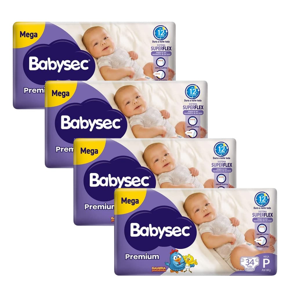 4x Fralda BabySec Premium Galinha Pintadinha Mega P com 34un Cada