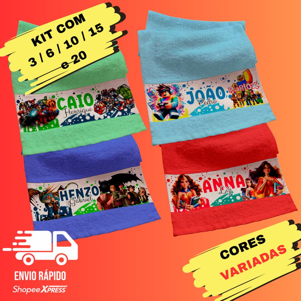 Kit Toalhas de boca personalizadas lavabinho infantil com nome Toalhinha bebe criança escola creche