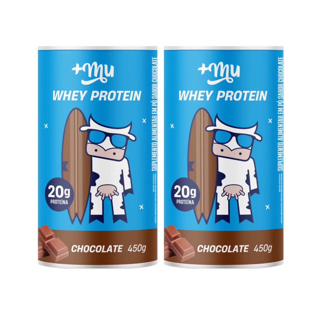 KIT 2 WHEY PROTEIN CONCENTRADO POTE CHOCOLATE 20G PROTEINA 450G +MU