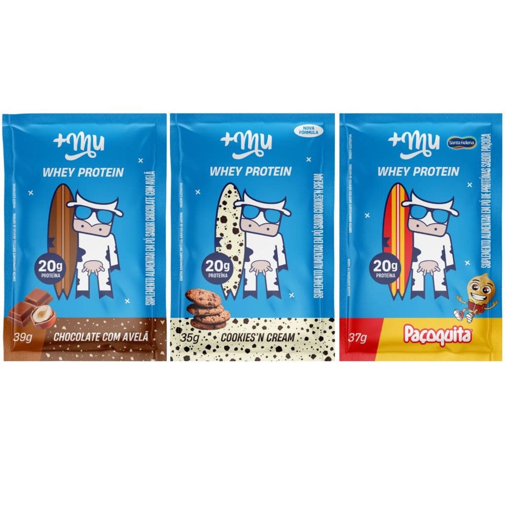 KIT 3 WHEY PROTEIN CHOCOLATE C AVELÃ COOKIES & CREAM PAÇOQUITA +MU