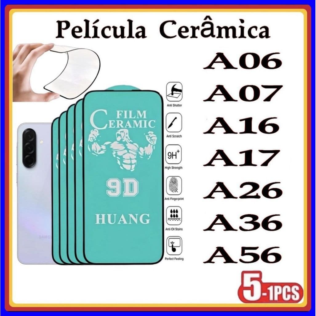 Película de Cerâmica 9D Gel Hidrogel Flexíve Samsung A06 A07 A16 A17 A26 A36 A56