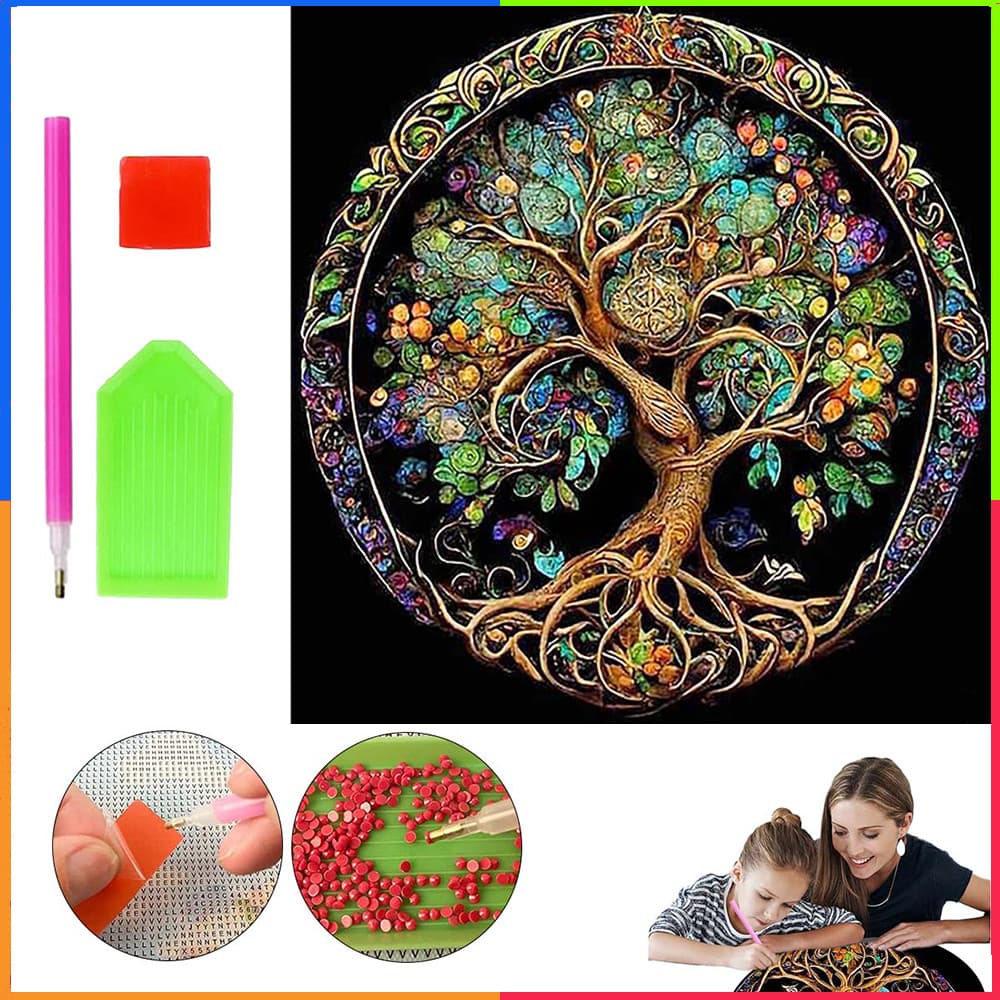 Conjunto de pintura com diamantes 5D  Pintura com diamantes DIY de árvores coloridas  Pintura recreativa
