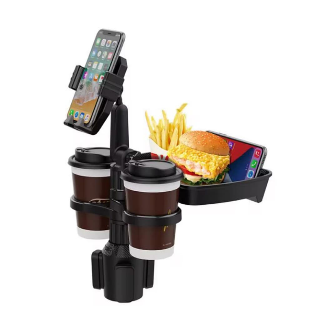 SUPORTE MULTIFUNCIONAL PARA CARRO COM 2 PORTA- COPOS, BANDEJA E SUPORTE PARA CELULAR