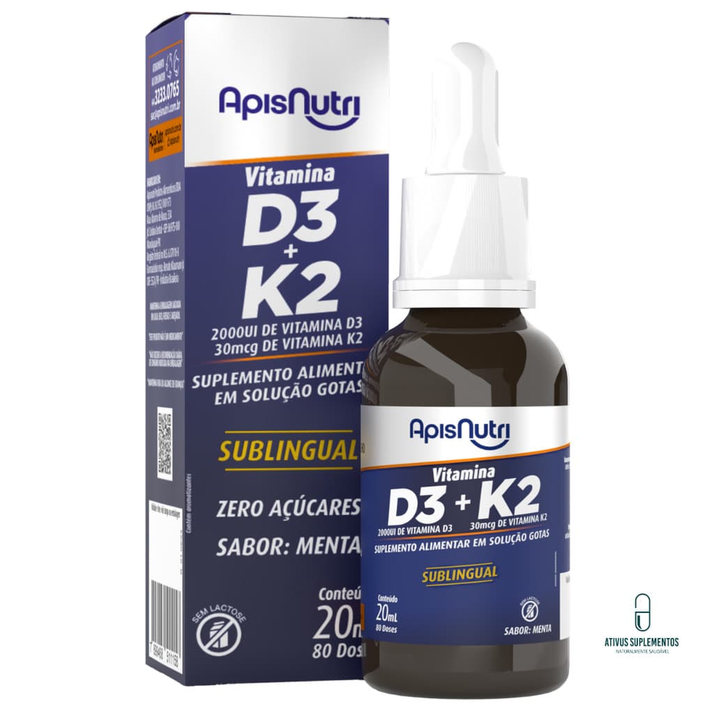 Suplemento de Vitamina D3 e K2 gotas APISNUTRI