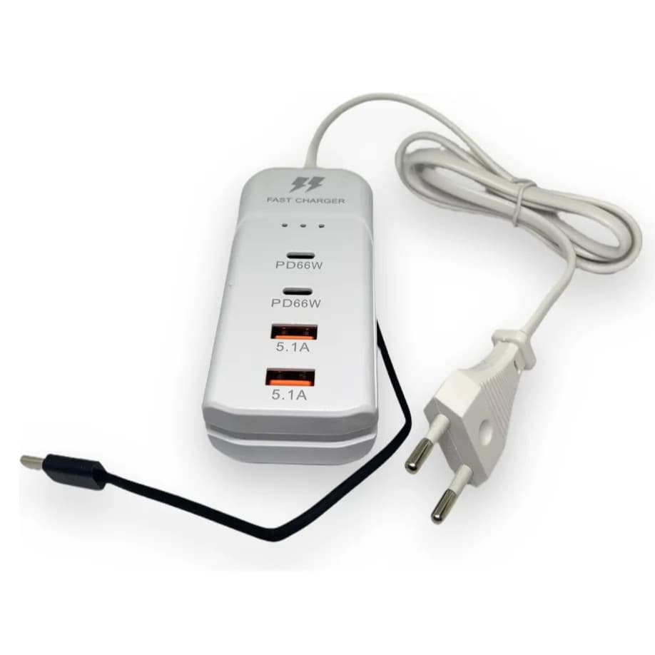 Carregador de Mesa Turbo Rápido 5.1A Possui 2 USB/2 Tipo-C E Um Carbo Tipo C 66W - Aries Shop