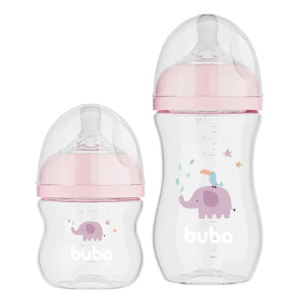 Kit 2 Mamadeiras Easy Flow Elefante 120/270ml Rosa - Buba