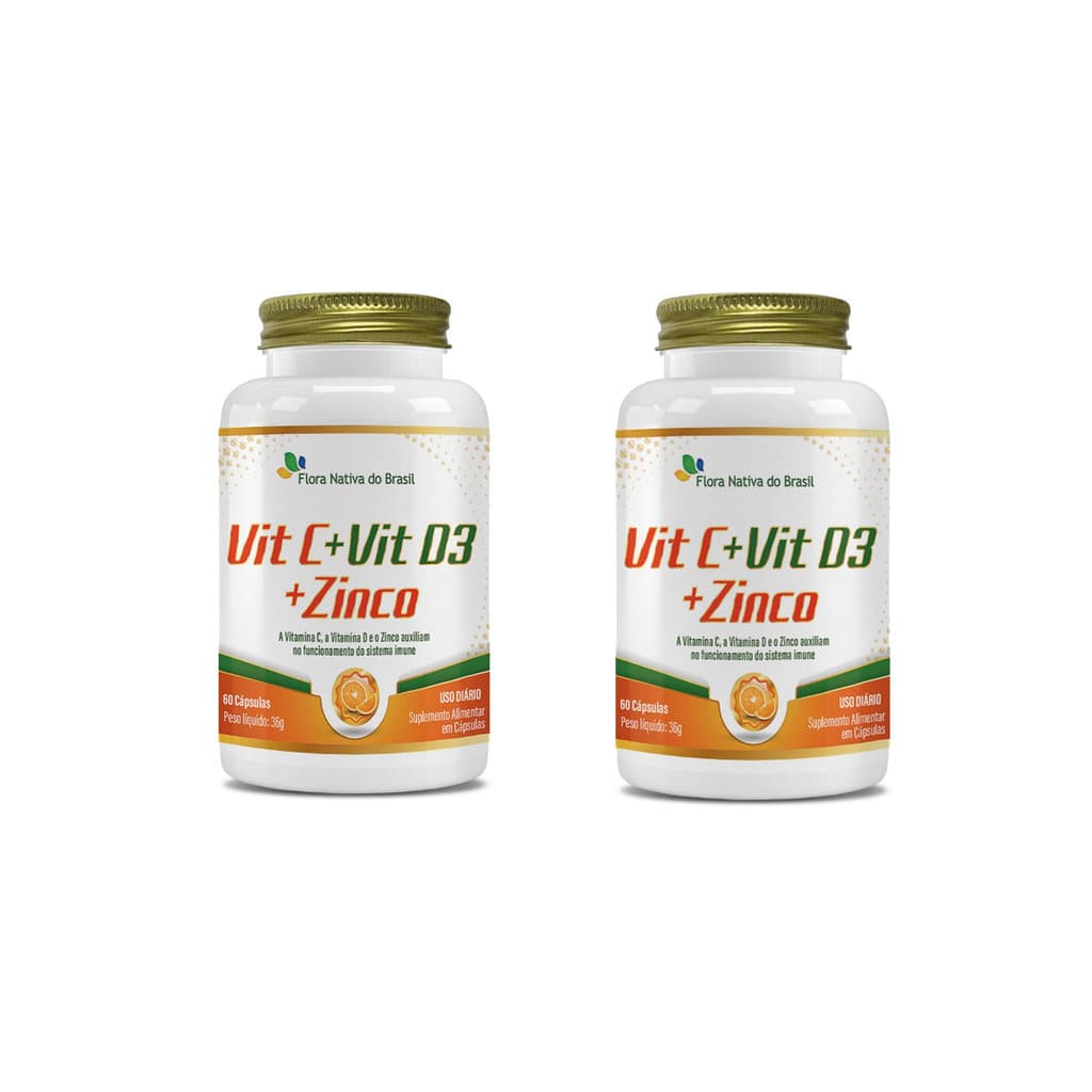 Kit 2 Vitamina C + Vitamina D3 + Zinco 2x60 cps Flora Nativa