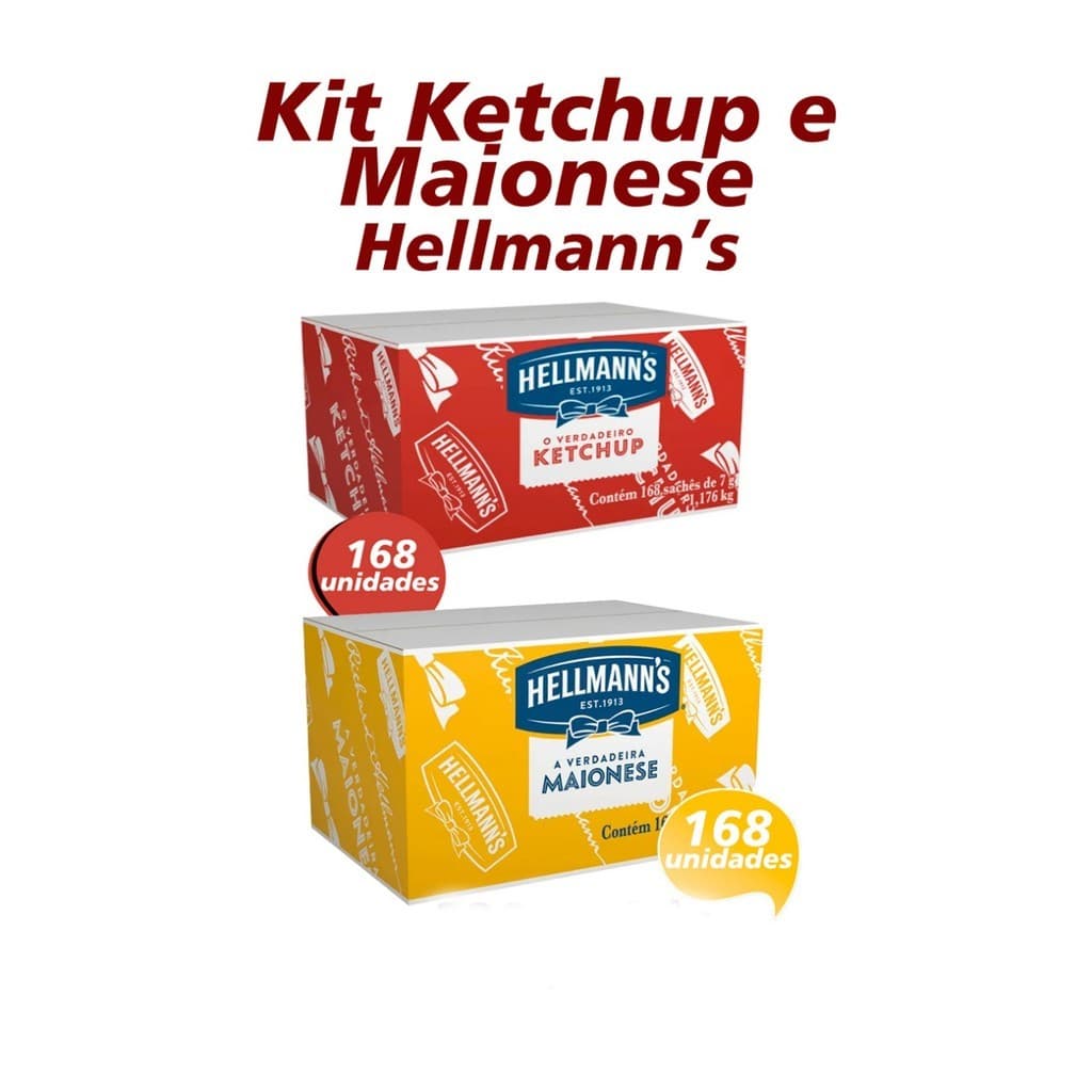 Kit Ketchup e Maionese Hellmanns Combo 2 Caixas 336 Saches 7g Original Atacado