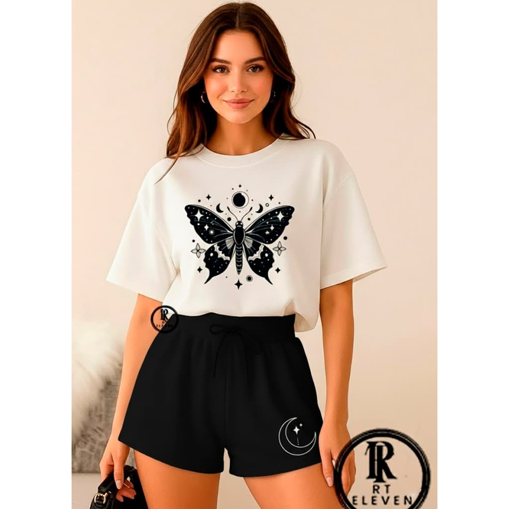 kit conjunto FEMININO Borboleta Kit 2 peças short moletom + blusinha 100% algodão feminina camiseta e shortsacademia