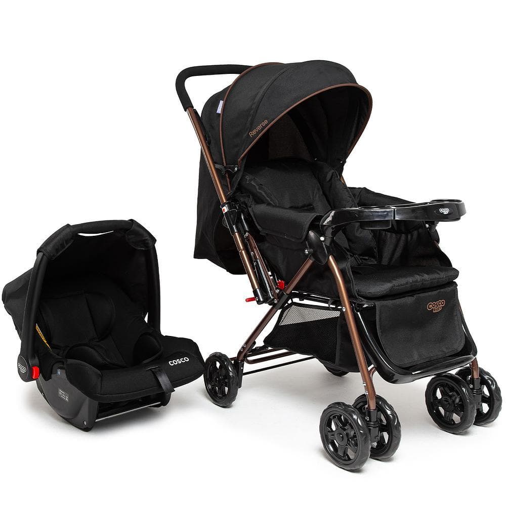 Carrinho com Bebê Conforto Cosco Kids Travel System Reverse Alça Reversível 0-15kg Preto Bronze