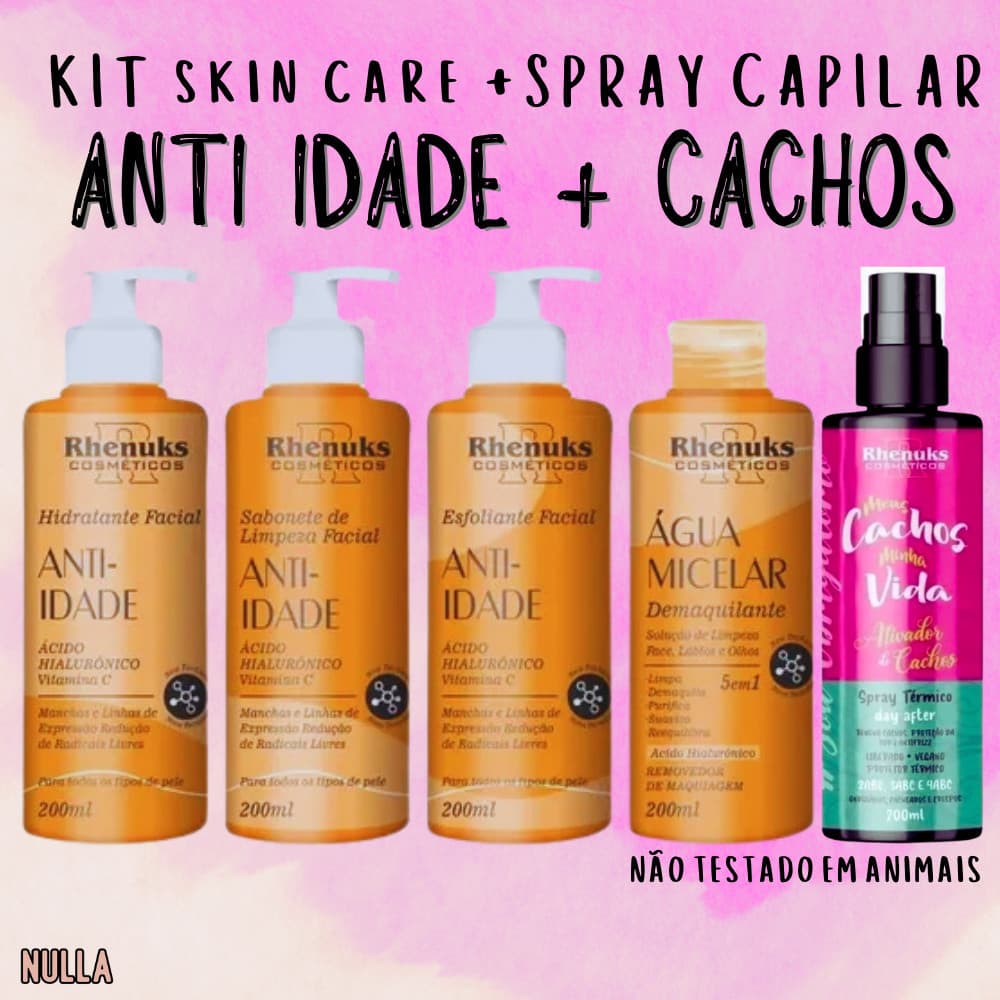 KIT Skin Care Anti Idade + SPRAY MEUS CACHOS - kit facial + spray protetor térmico - RHENUKS