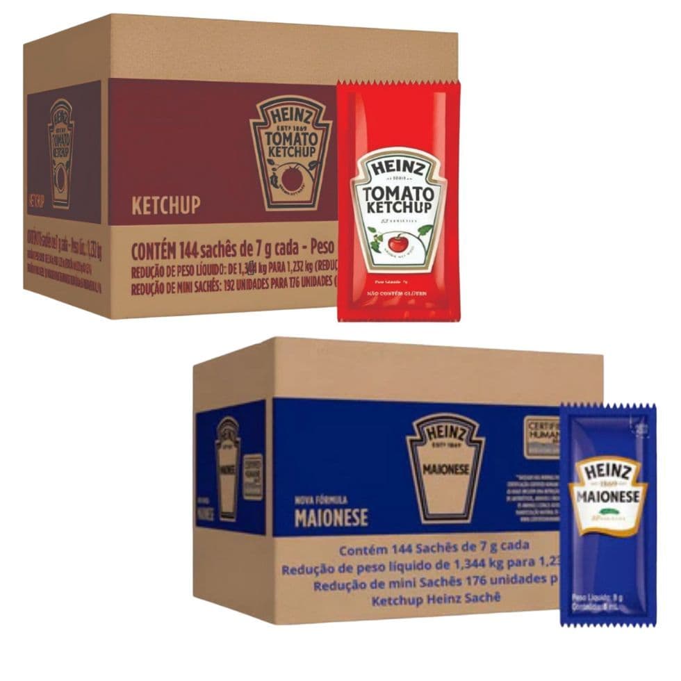 Kit Maionese e Ketchup Heinz 2 Caixas 288 Sachês 7g