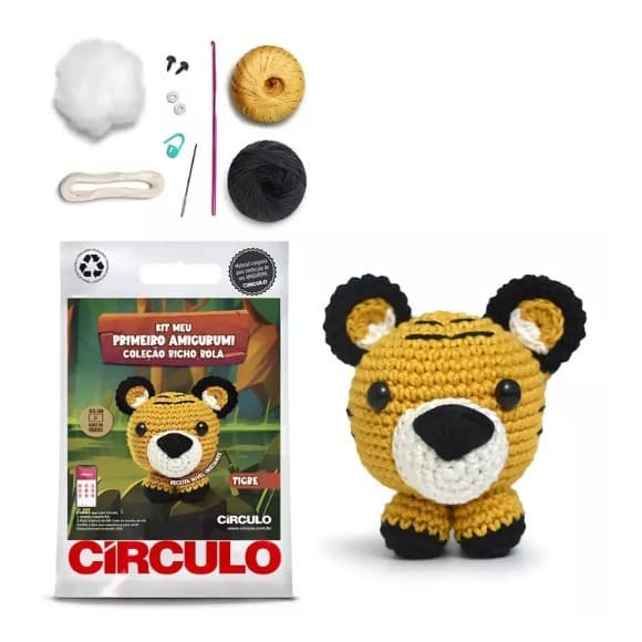 Kit Amigurumi - Coleção Bicho Bola - Tigre - Círculo Plástico Para Crochê Para Artesanato