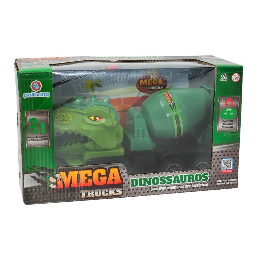 Carrinho Controle Remoto Dinossauro Betoneira Polibrinq