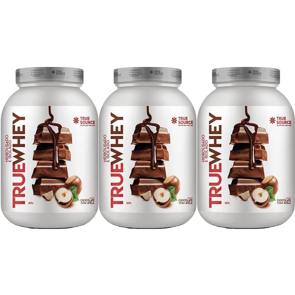 Kit 3X True Whey Protein Hidrolisado e Isolado - 837g Chocolate Com Avelã - True Source