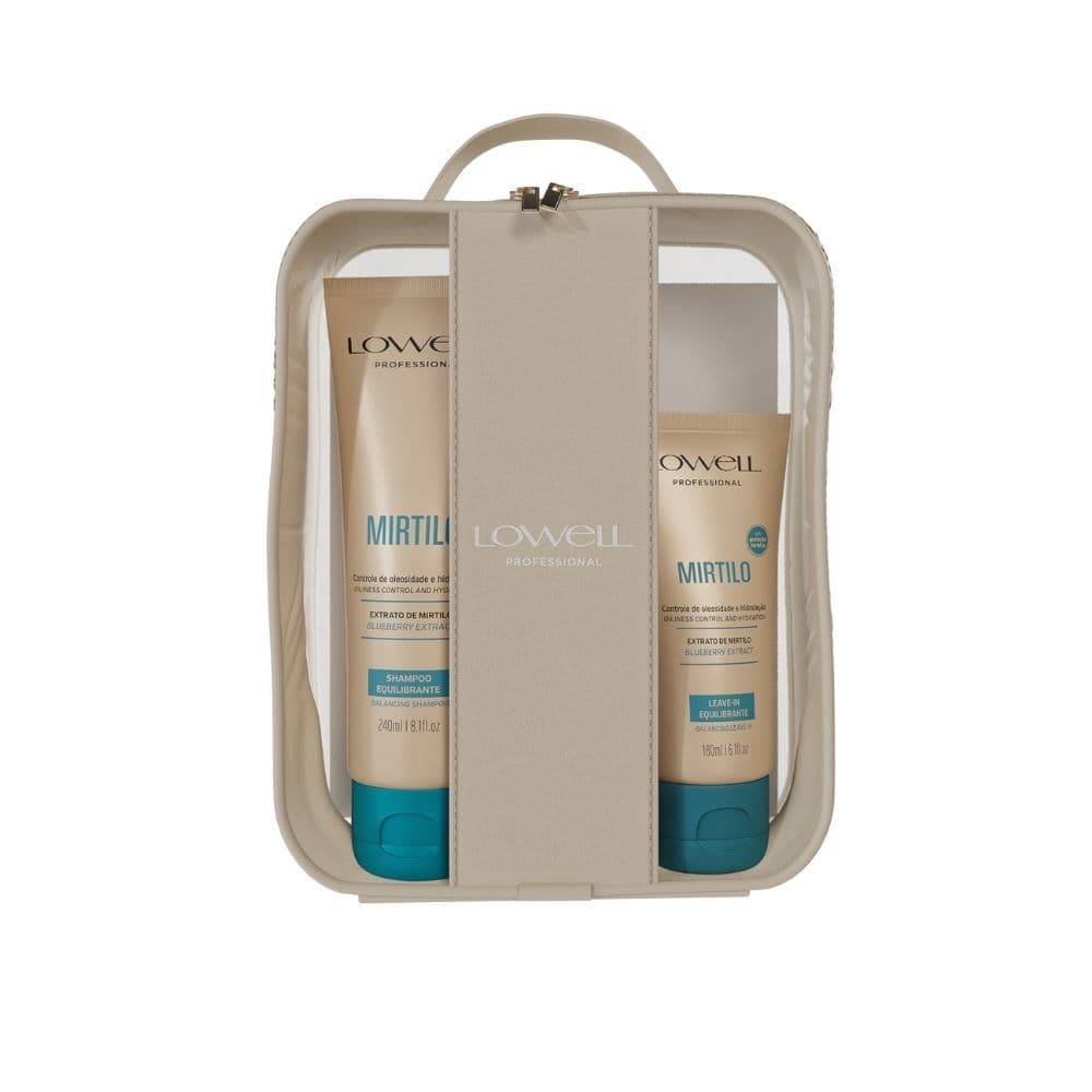 KIT MIRTILO LOWELL - SHAMPOO + CONDICIONADOR + LEAVE-IN + NÉCESSAIRE - EQUILIBRANTE E HIDRATANTE