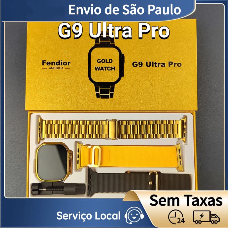 G9 Ultra Pro Ouro Smartwatch Relógio Inteligente Sem Fio Bluetooth Chamada Masculino Feminino Esporte Série Livre 3 Puls