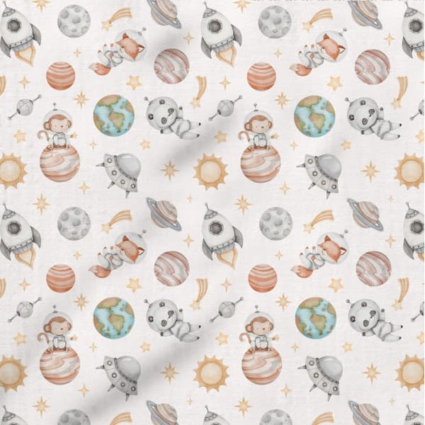 Tecido Flanela Baby Animais Espaciais Costura Enxoval Patchwork Bebê Artesanato Pano