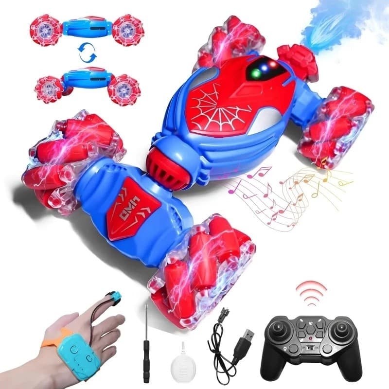 Carrinho de Controle Remoto Acrobático 360° com Led e Música Sensor De Mão Red Spider Design
