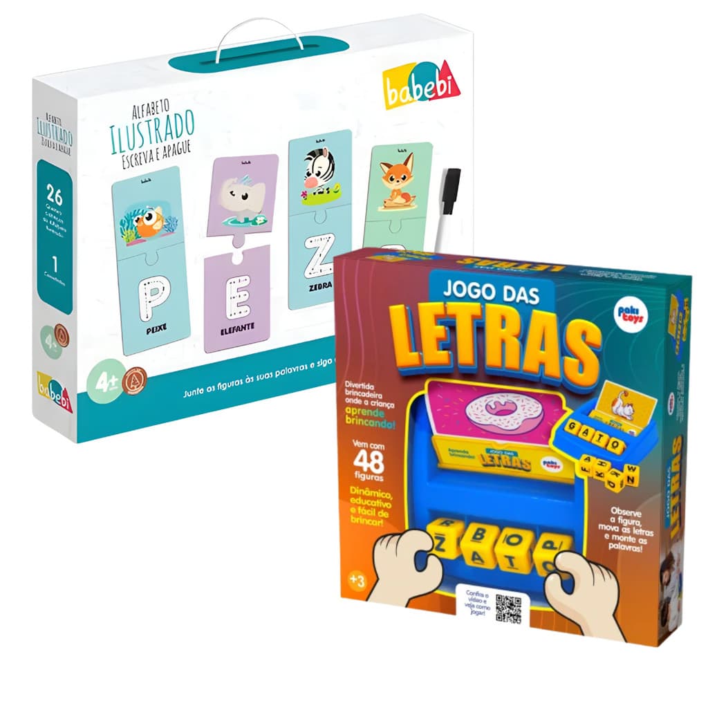 Kit Jogo das Letras Educativo e  Quebra Cabeça Alfabeto Ilustrado Brinquedo Educativo Montessori