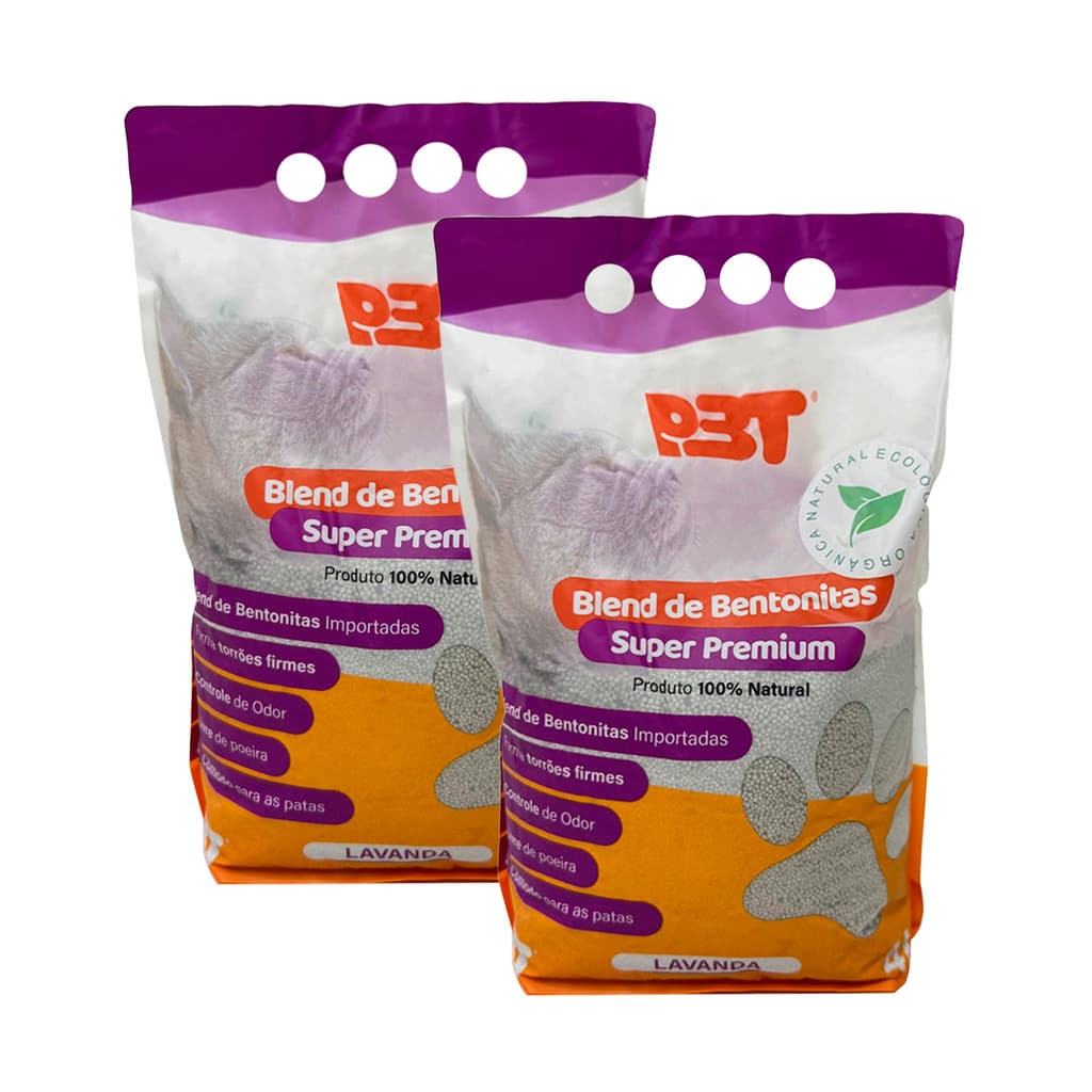 2 UN Bentonita Areia Sanitária Gatos 8kg Biodegradável P3T  - Lavanda