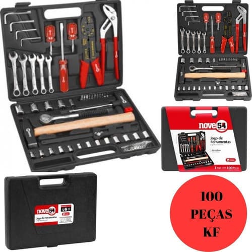 Kit Jogo De Ferramentas Com Maleta 100 Peças Completo Caixa Organizadora Portatil Multifuncional