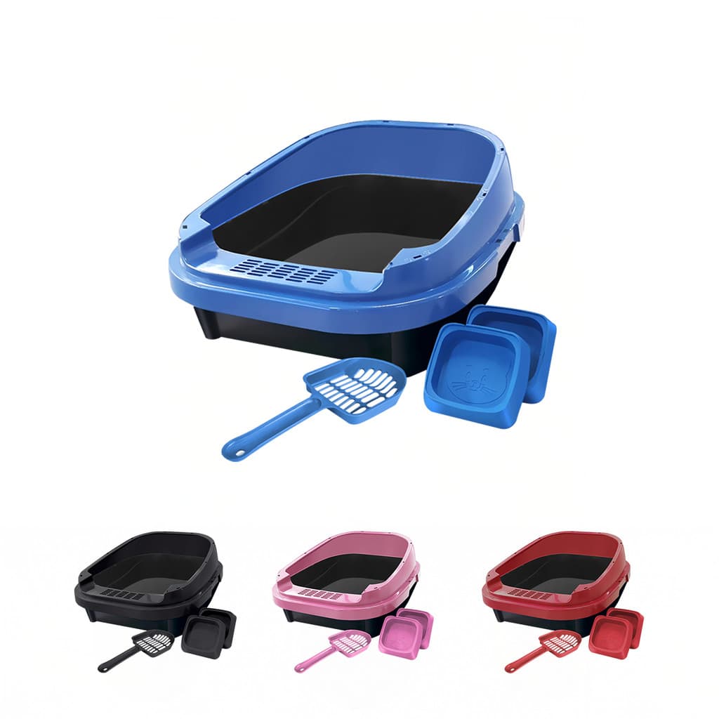 Kit Caixa de Areia Sanitária  para gatos Bandeja Higiênica Furba Com arco + Pá e Comedouro