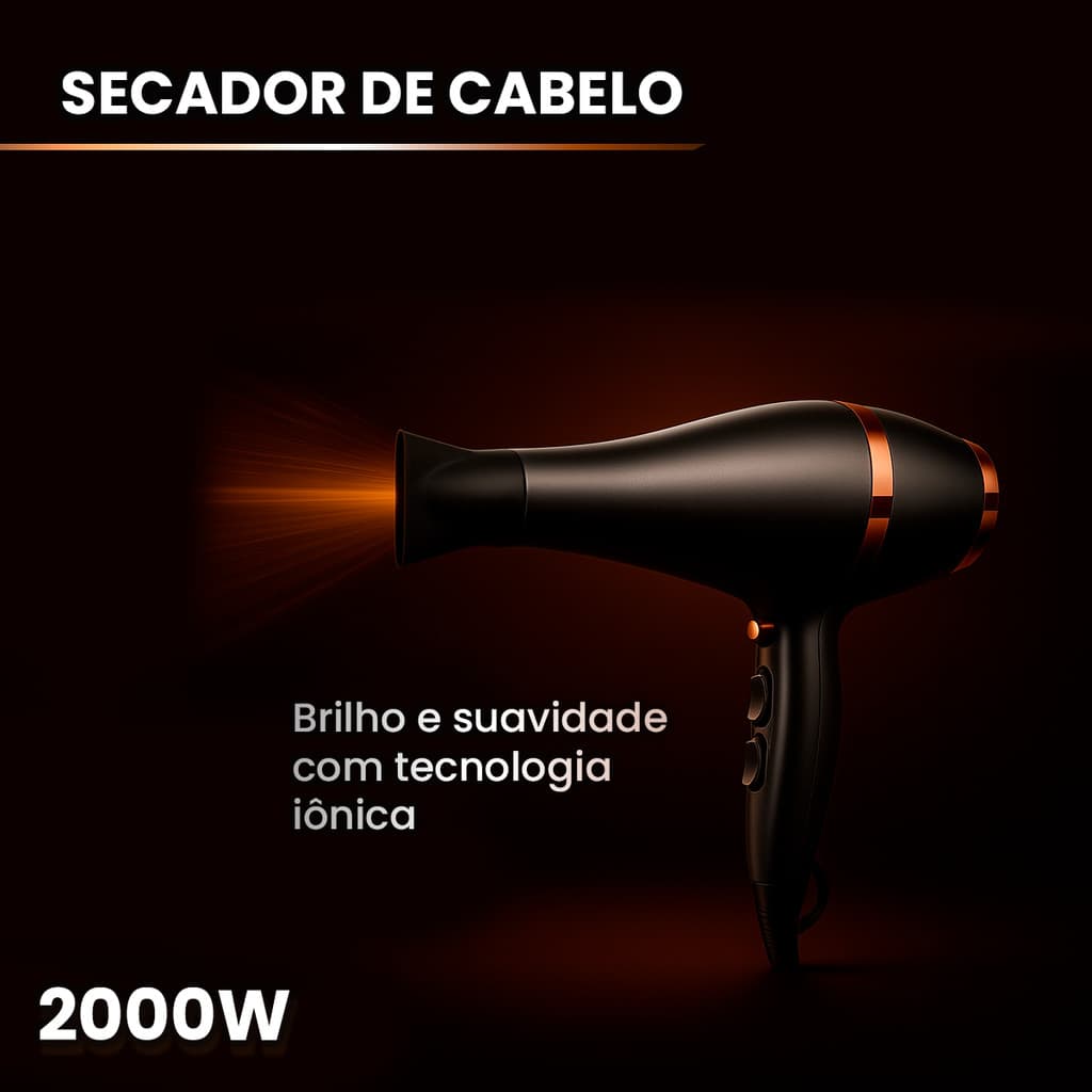 Secador de Cabelo Profissional 2000W Com Jato Frio 2 Velocidades Bocal Direcionador