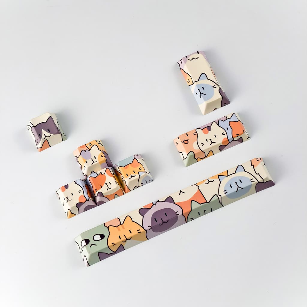 MAIMOOO Cat Keycap 8pcs PBT Cherry Profile Cute Cartoon Keycaps Enter Spacebar DIY Mecânico