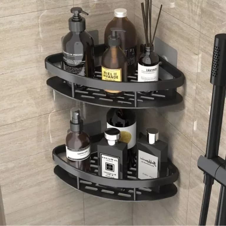 Kit 2 Prateleira Móveis Banheiro Organizadora Canto Suporte Parede Rack Produtos Porta Shampoo