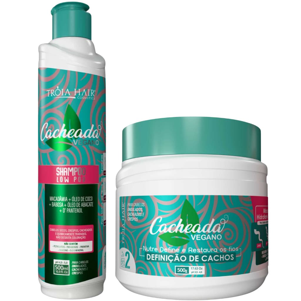 Kit Cacheada Duo – Low Poo + Máscara Hidratante 500ml Tróia Hair