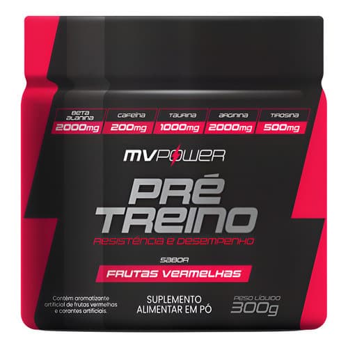 Pré Treino Em Pó Sabor Frutas Vermelhas (300g) - Mv Power