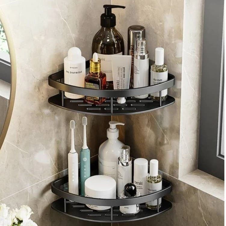 Kit 2 Prateleiras Canto Banheiro Adesiva Sem Furo Suporte Shampoo Organizador Multiuso Rack Parede